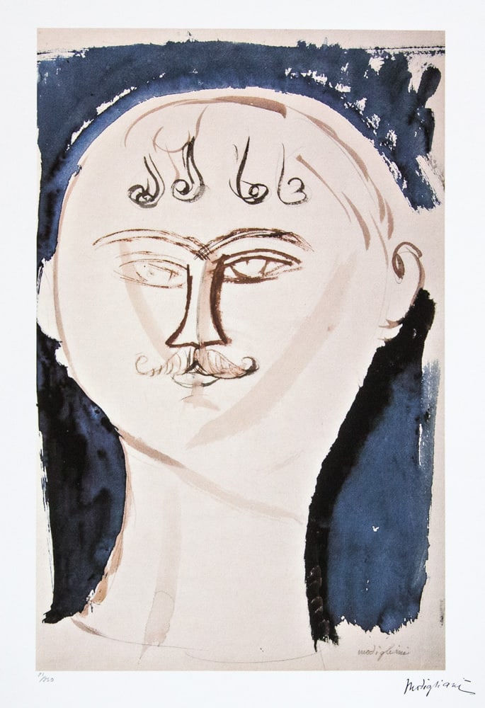 Amadeo Modigliani 'Portrait': Amadeo Modigliani (after) 'Portrait' lithography print, plate signed bottom right, numbered with pencil bottom left, limited edition 21/250, heavy paper, sheet size 70 x 50 cm, without additional