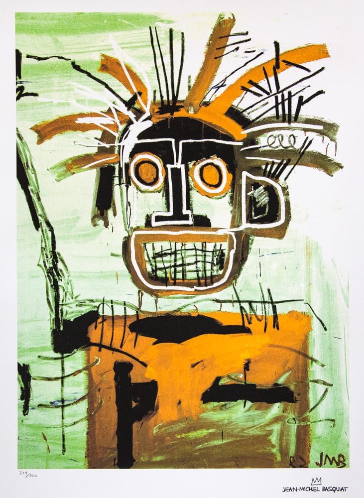Jean-Michel Basquiat 'Head in Gold I': Jean-Michel Basquiat (after) 'Head in Gold I' lithography print, sheet size 50 x 70 cm, plate signed bottom right, numbered bottom left with pencil, limited edition 229/300, bottom right publishing ho