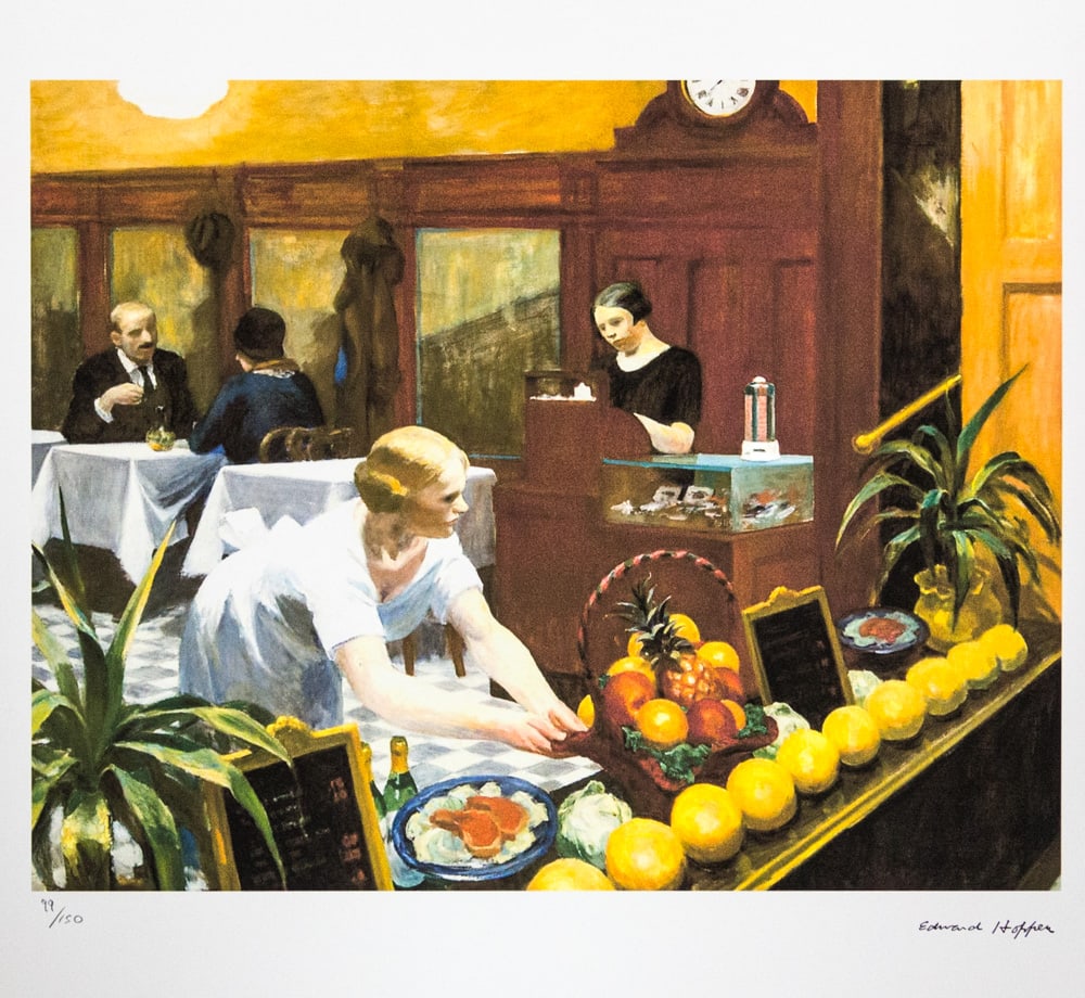 Edward Hopper 'Table for Ladies': Edward Hopper (after) 'Table for Ladies' limited edition 99/150, lithography print, plate signed bottom right, numbered with pencil bottom left, cotton paper Arches France, sheet size 38 x 57 cm, bott