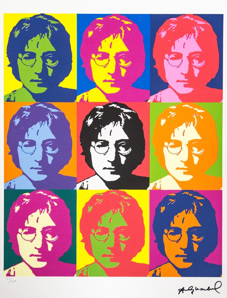 Andy Warhol 'John Lennon': Andy Warhol (after) 'John Lennon' offset lithograph in colors on Arches paper, sheet size 38,5 x 57 cm, plate signed bottom right, numbered with pencil, limited edition 53/100 (Leo Castelli, Art Galle