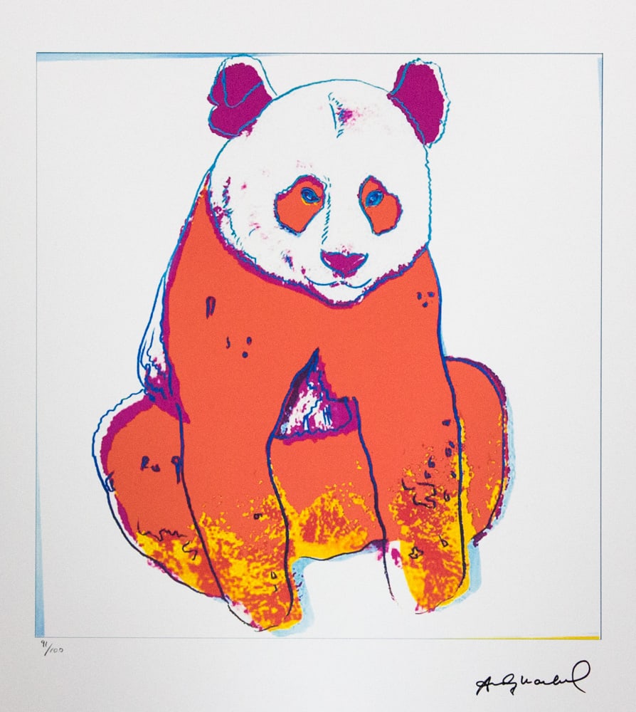 Andy Warhol 'Giant Panda': Andy Warhol (after) 'Giant Panda' offset lithograph in colors on Arches paper, sheet size 38,5 x 57 cm, plate signed bottom right, numbered with pencil, limited edition 91/100 (Leo Castelli, Art Galle