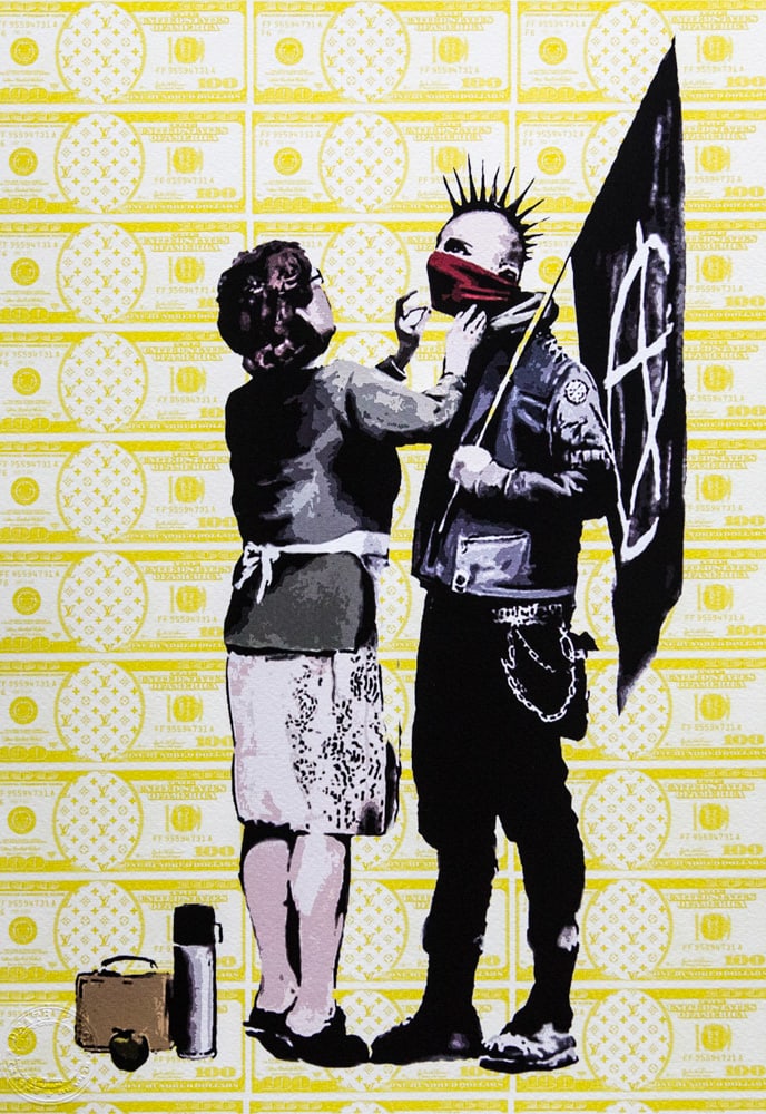DEATH NYC SIGNED FINE ART PRINT W/COA: DEATH NYC Signed Fine Art Print with COA , DEATH NYC is a New York City-based street artist. Her pseudonym is an acronym for 'Don't Easily Abandon the Hope'. Print is blind stamped, comes with Certifi
