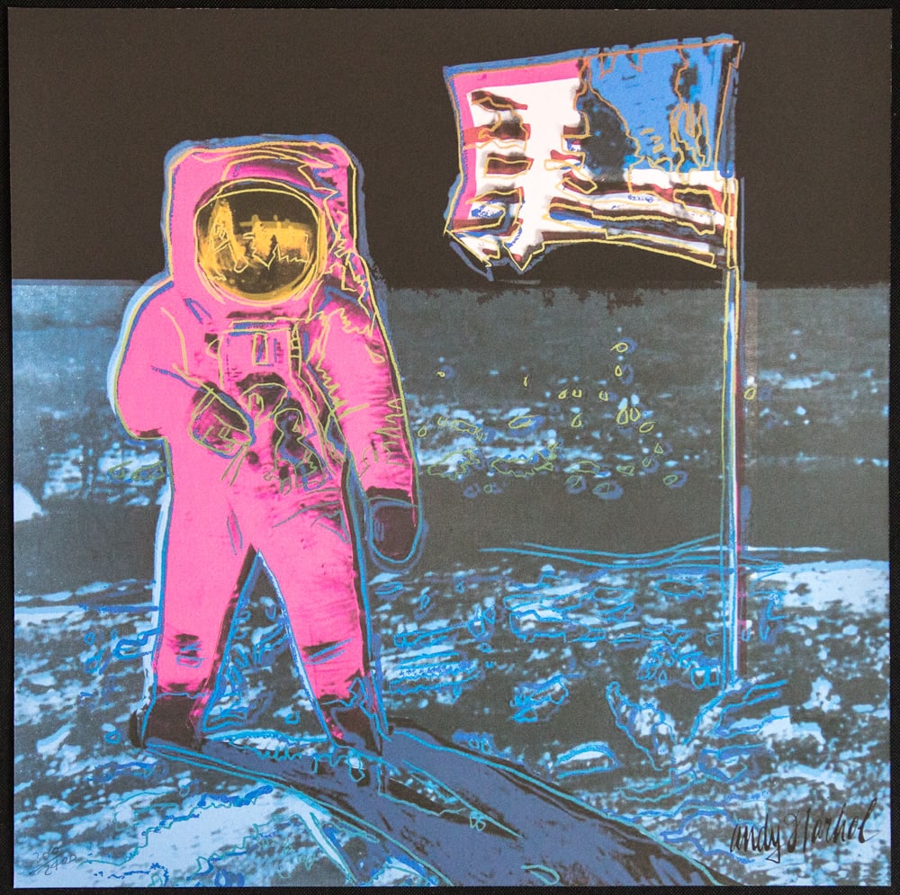 Andy Warhol 'Moonwalk': Andy Warhol (after) 'Moonwalk' offset lithography, size 60 x 60 cm, plate signed bottom right, numbered with pencil, limited edition 300/2400, heavy paper, stamped with CMOA on the back (Carnegie