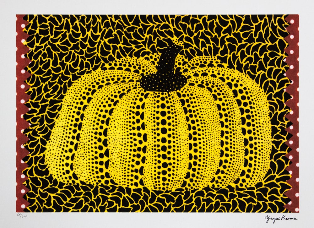 Yayoi Kusama 'Pumpkin': Yayoi Kusama (after) 'Pumpkin' offset lithography, limited edition of 500, sheet size 50 x 65 cm, plate signed bottom right, numbered with pencil bottom left 66/500, fine art paper, without