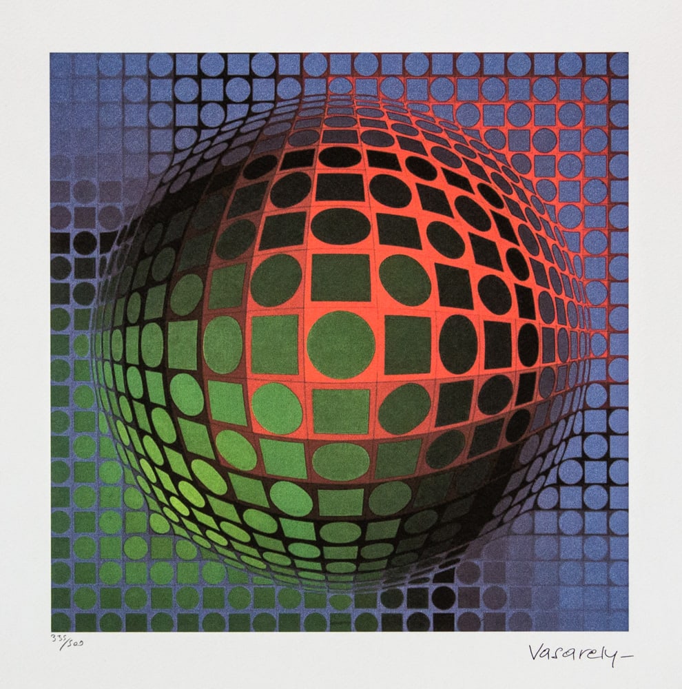 Victor Vasarely 'Feny Arny': Victor Vasarely (after) 'Feny Arny' limited edition of 500, lithography print, plate signed bottom right, numbered with pencil bottom left 335/500, heavy cotton paper, with embossing stamp 'SPADEM, Pa