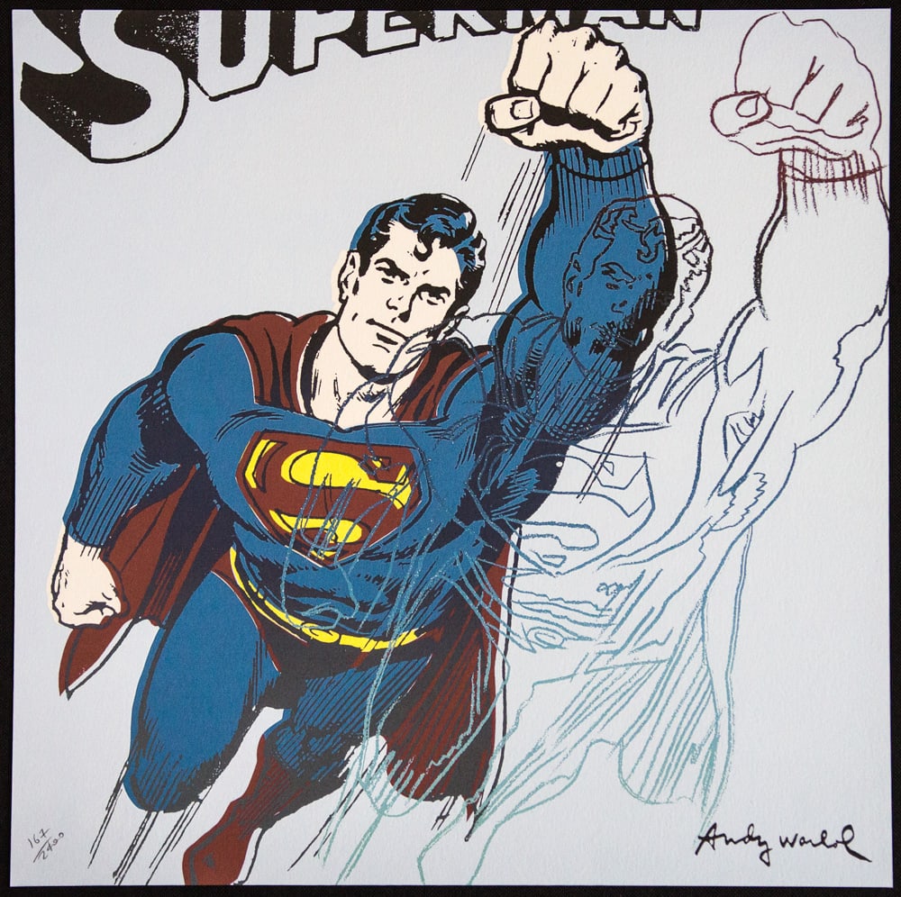 Andy Warhol 'Superman': Andy Warhol (after) 'Superman' offset lithography, size 60 x 60 cm, plate signed bottom right, numbered with pencil, limited edition 167/2400, heavy paper, stamped with CMOA on the back (Carnegie Muse