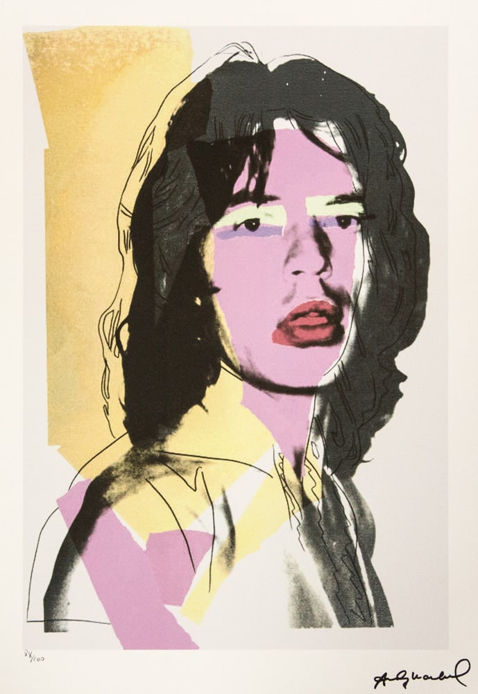 Andy Warhol 'Mick Jagger': Andy Warhol (after) 'Mick Jagger' offset lithograph in colors on Arches paper, sheet size 38,5 x 57 cm, plate signed bottom right, numbered with pencil, limited edition 88/100 (Leo Castelli, Art