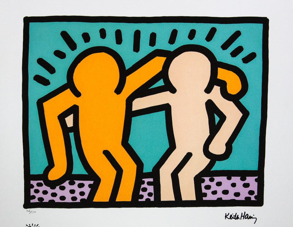 Keith Haring 'Best Buddies': Keith Haring (after) 'Best Buddies' offset lithography, limited edition of 150, sheet size 50 x 70 cm, plate signed bottom right, numbered with pencil bottom left 106/150, cotton paper, Keith Haring