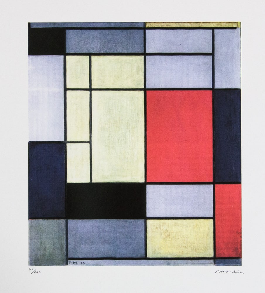 Piet Mondrian 'Composition I, 1920': Piet Mondrian (after) 'Composition I, 1920' lithography print, plate signed bottom right, numbered with pencil bottom left, limited edition 115/200, bottom left publishing house stamp 'Leonardo