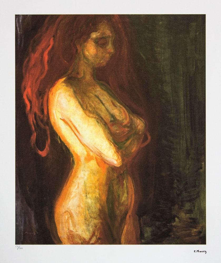 Edvard Munch 'Nude': Edvard Munch (after) 'Nude' limited edition of 200, lithography print, plate signed bottom right, numbered with pencil bottom left 26/200, fine art paper, with La TREC Spa embossing, sheet size: 50 x