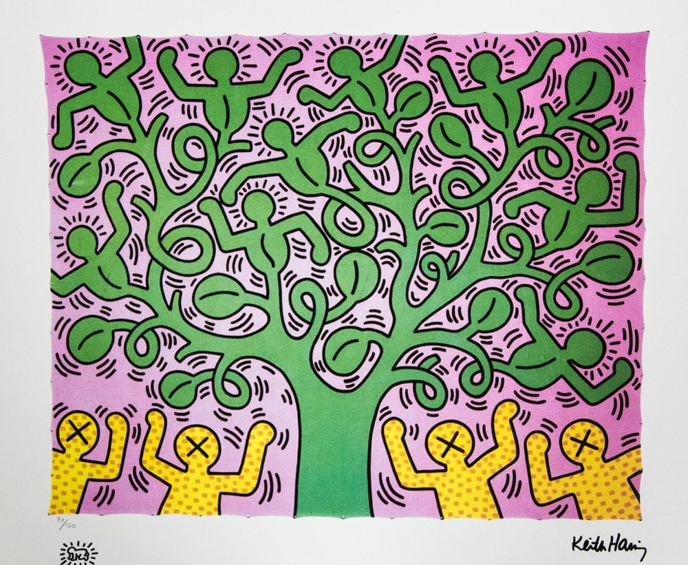 Keith Haring 'Tree of Life': Keith Haring (after) 'Tree of Life' offset lithography, limited edition of 150, sheet size 50 x 70 cm, plate signed bottom right, numbered with pencil bottom left 70/150, cotton paper, Keith Haring