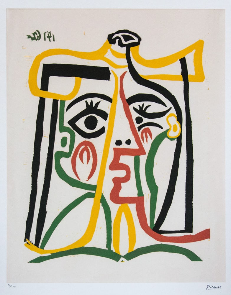 Pablo Picasso 'Female Face': Pablo Picasso (after) 'Female Face' lithograph print, limited edition of 200, sheet size 50 x 70 cm, plate signed bottom right, numbered with pencil bottom left 92/200, wove paper with Pablo Picasso
