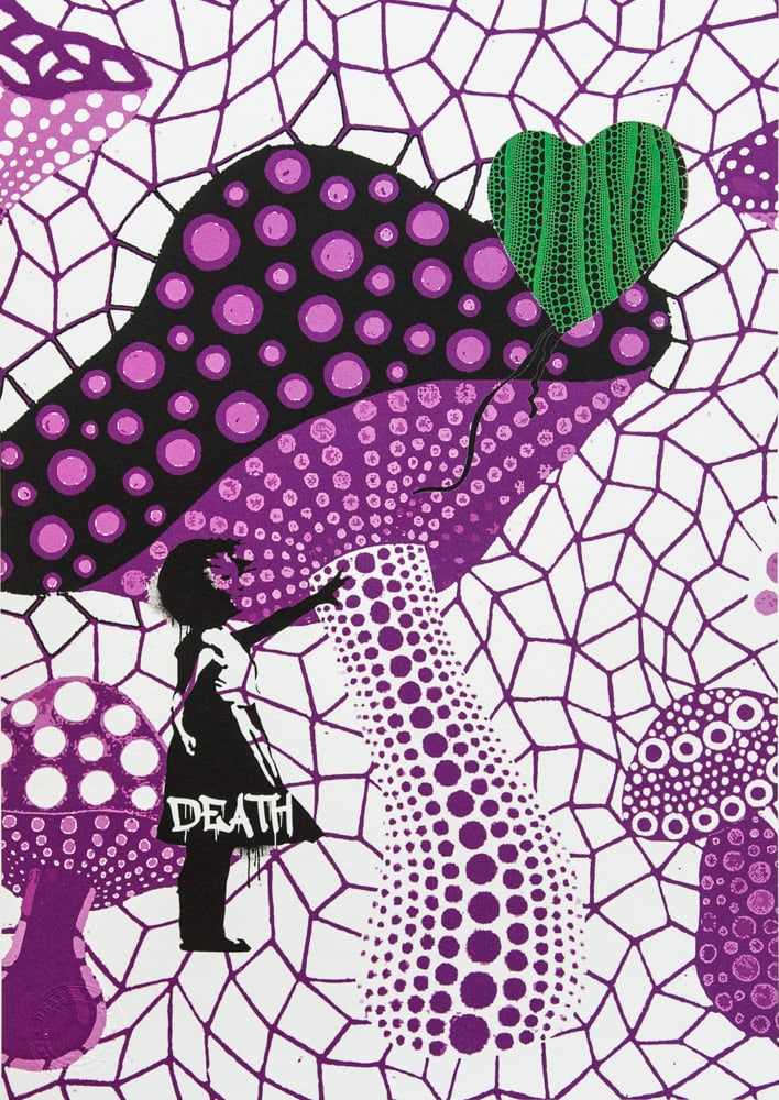 DEATH NYC SIGNED FINE ART PRINT W/COA: DEATH NYC Signed Fine Art Print with COA , DEATH NYC is a New York City-based street artist. Her pseudonym is an acronym for 'Don't Easily Abandon the Hope'. Print is blind stamped, comes with