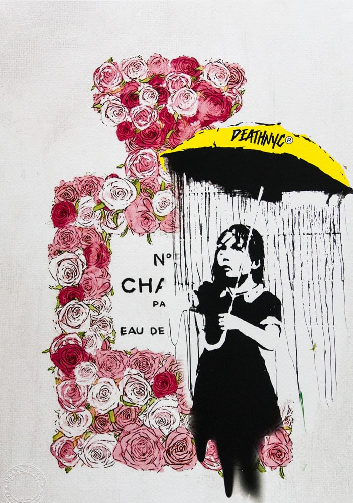DEATH NYC SIGNED FINE ART PRINT W/COA: DEATH NYC Signed Fine Art Print with COA , DEATH NYC is a New York City-based street artist. Her pseudonym is an acronym for 'Don't Easily Abandon the Hope'. Print is blind stamped, comes with Certifi