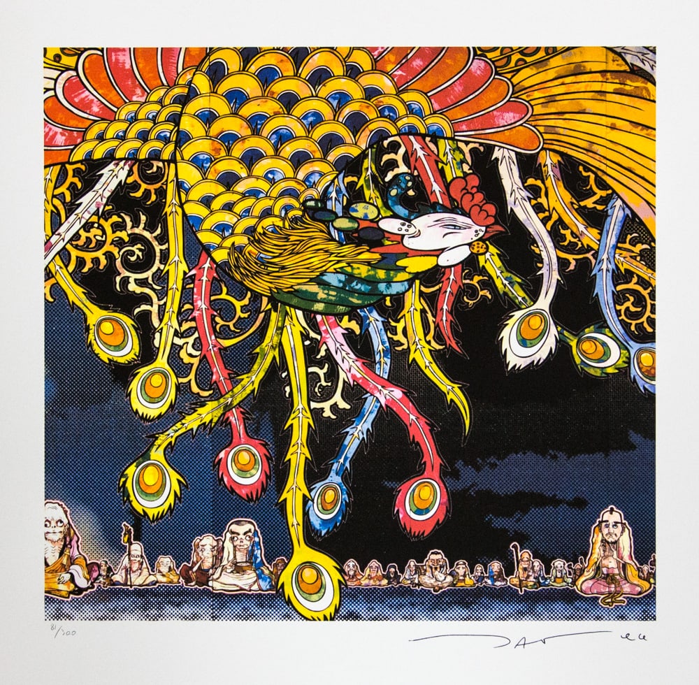 Takashi Murakami 'Flaming Vermillion Bird': Takashi Murakami (after) 'Flaming Vermillion Bird' offset lithography, limited edition of 300, sheet size 50 x 65 cm, plate signed bottom right, numbered with pencil bottom left 81/300, fine art