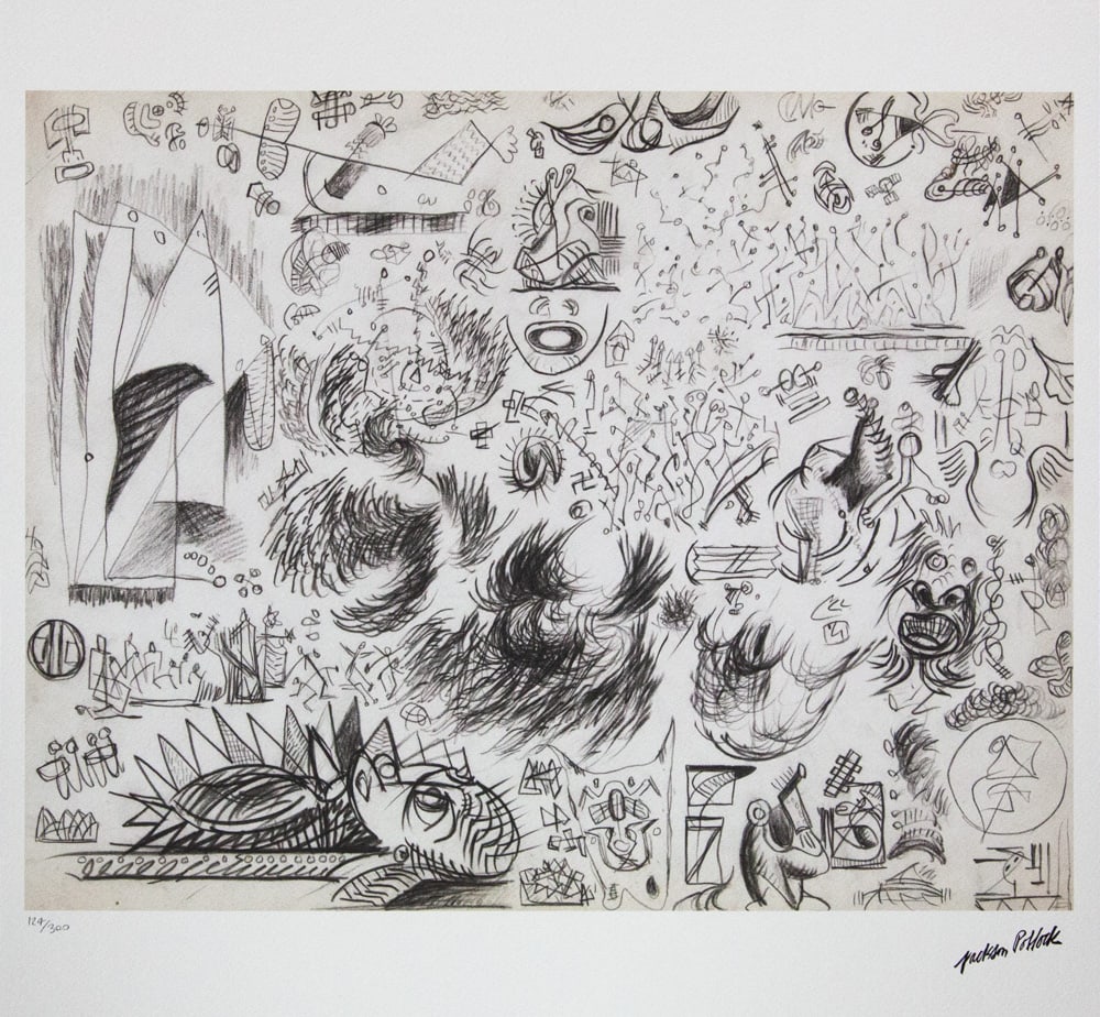 Jackson Pollock, Untitled: Jackson Pollock (after) untitled, lithography print, sheet size 50 x 70 cm, plate signed bottom right, numbered with pencil bottom left, limited edition 124/300, with embossing stamp 'SPADEM, Paris'