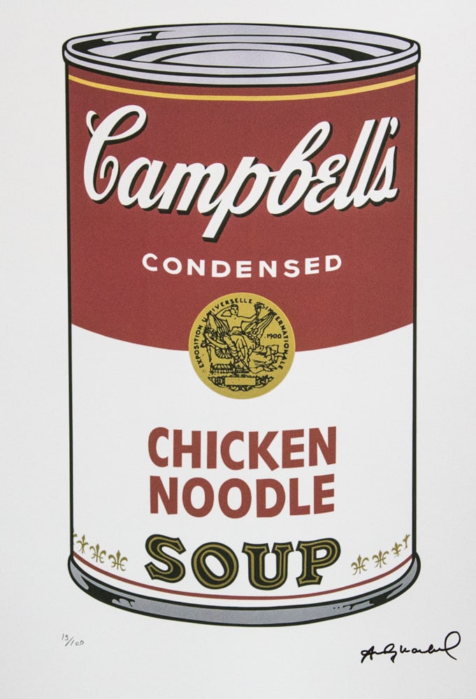 Andy Warhol 'Campbell’s Soup - Chicken Noodle Soup': Andy Warhol (after) 'Campbell’s Soup - Chicken Noodle Soup' offset lithograph in colors on Arches paper, sheet size 38,5 x 57 cm, plate signed bottom right, numbered with pencil, limited edition