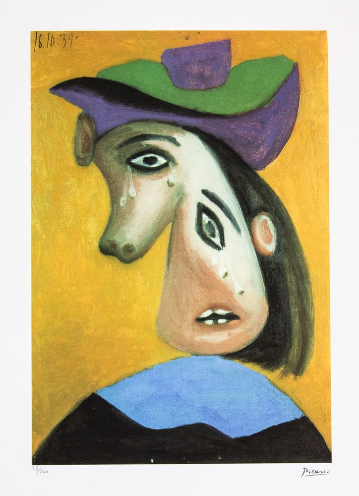 Pablo Picasso 'Weeping Woman's Head': Pablo Picasso (after) 'Weeping Woman's Head' lithograph print, limited edition of 200, sheet size 50 x 70 cm, plate signed bottom right, numbered with pencil bottom left 28/200, wove paper with Pablo