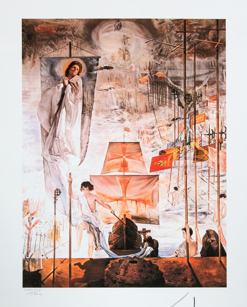 Salvador Dali 'Discovery of America by Christopher Columbus': Salvador Dali (after) 'Discovery of America by Christopher Columbus' offset lithography, sheet size 50 x 65 cm, heavy paper with watermark BFK Rives France, signed bottom right, pencil 'Dali', numbere