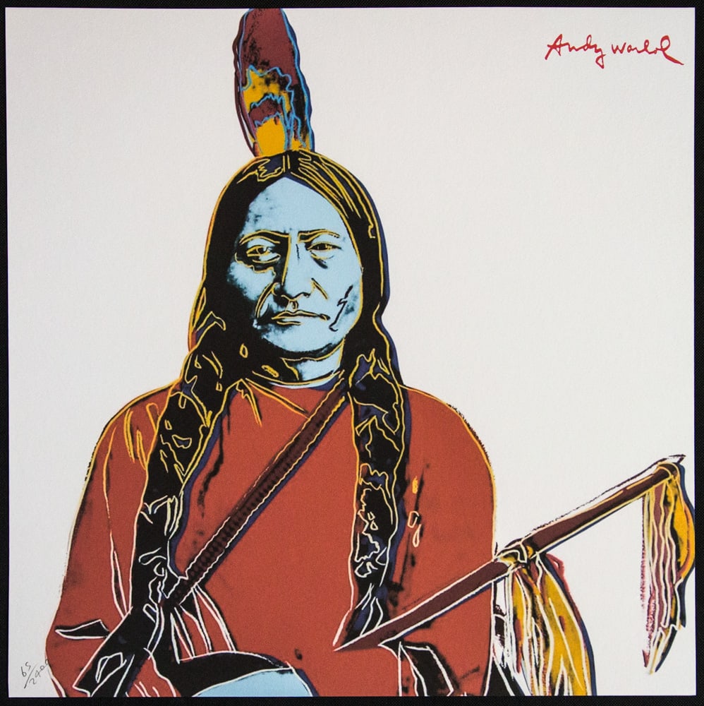 Andy Warhol 'Sitting Bull': Andy Warhol (after) 'Sitting Bull' offset lithography, size 60 x 60 cm, plate signed top right, numbered with pencil, limited edition 65/2400, heavy paper, stamped with CMOA on the back (Carnegie Muse