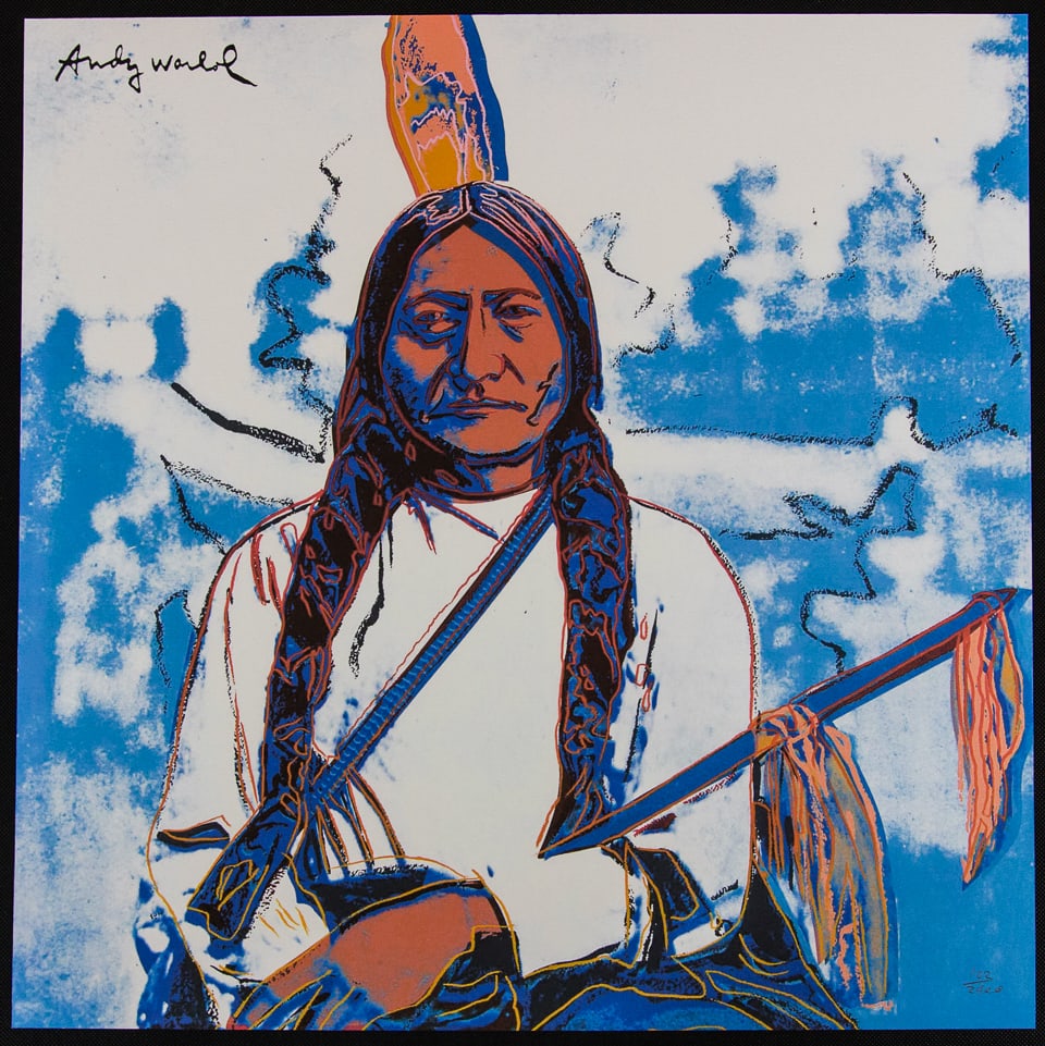 Andy Warhol 'Sitting Bull': Andy Warhol (after) 'Sitting Bull' offset lithography, size 60 x 60 cm, plate signed top left, numbered with pencil, limited edition 102/2400, heavy paper, stamped with CMOA on the back (Carnegie Muse