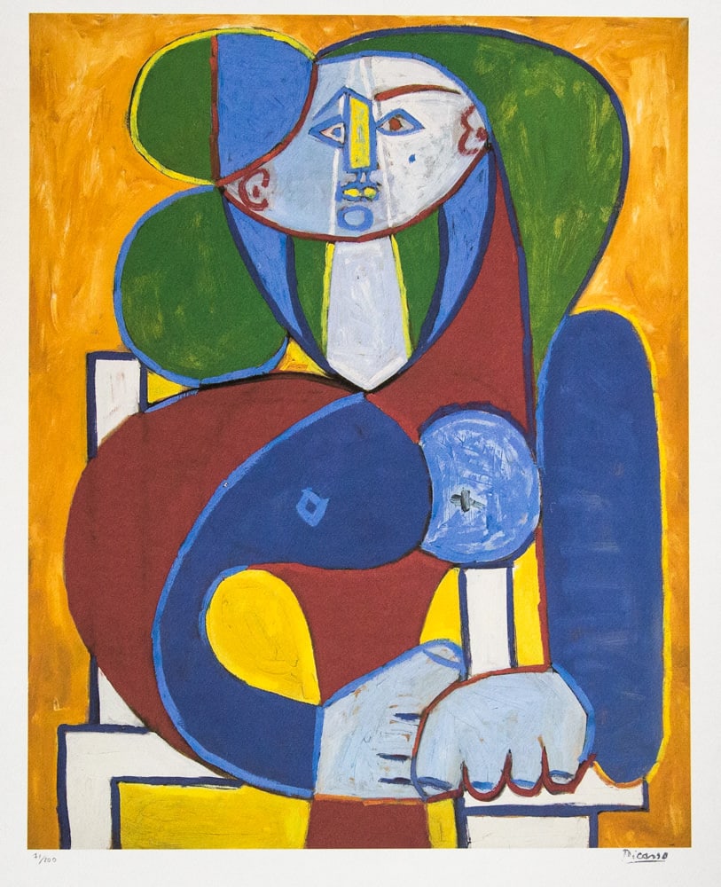 Pablo Picasso 'Seated Woman': Pablo Picasso (after) 'Seated Woman' lithograph print, limited edition of 200, sheet size 50 x 70 cm, plate signed bottom right, numbered with pencil bottom left 71/200, wove paper with Pablo Picasso 