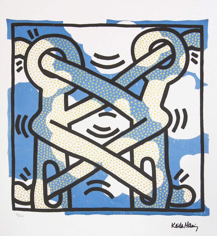 Keith Haring, Untitled: Keith Haring (after) untitled, offset lithography, limited edition of 150, sheet size 50 x 70 cm, plate signed bottom right, numbered with pencil bottom left 91/150, cotton paper, Keith Haring