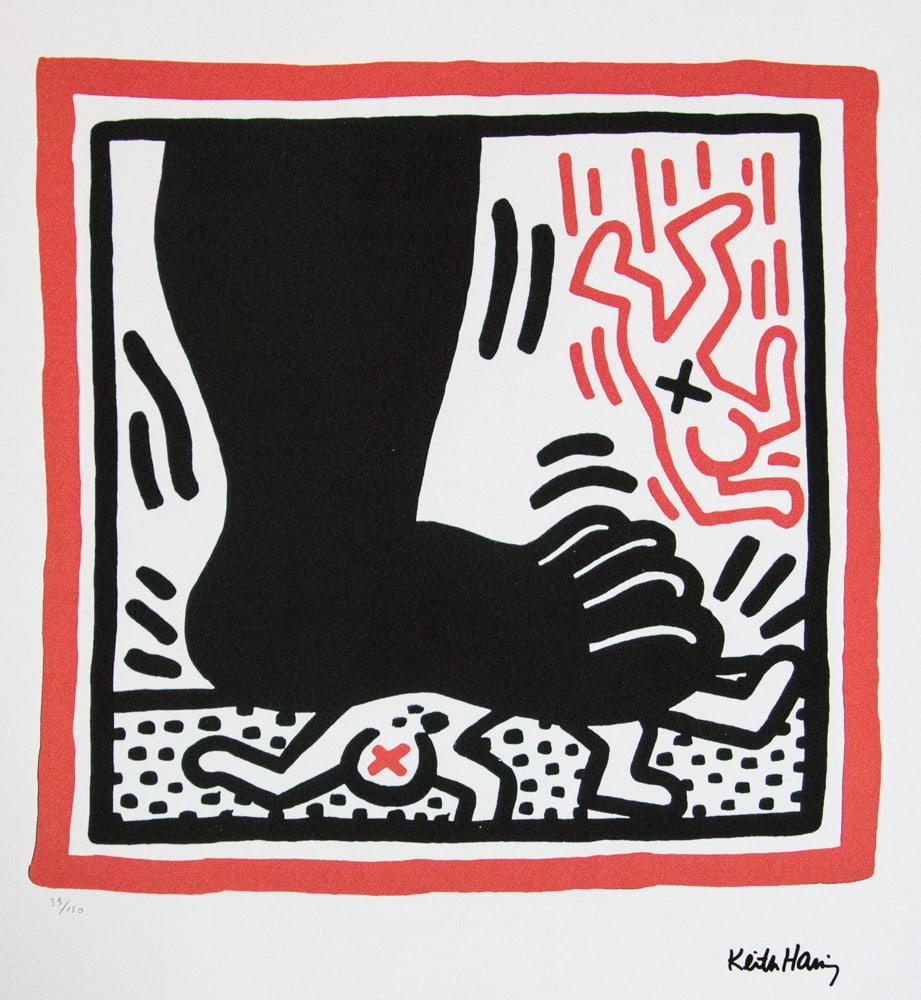Keith Haring, Untitled: Keith Haring (after) untitled, offset lithography, limited edition of 150, sheet size 50 x 70 cm, plate signed bottom right, numbered with pencil bottom left 39/150, cotton paper, Keith Haring