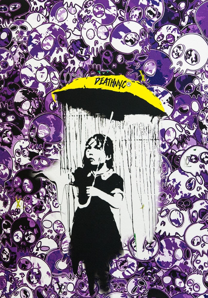 DEATH NYC SIGNED FINE ART PRINT W/COA: DEATH NYC Signed Fine Art Print with COA , DEATH NYC is a New York City-based street artist. Her pseudonym is an acronym for 'Don't Easily Abandon the Hope'. Print is blind stamped, comes with