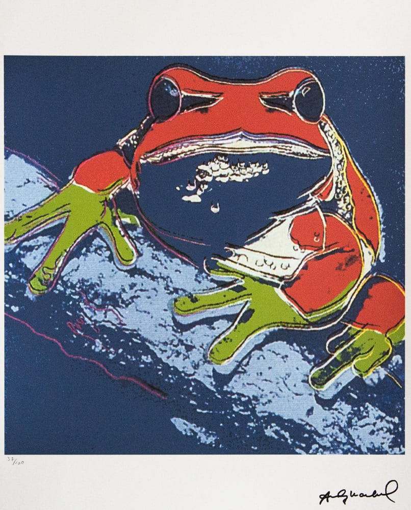Andy Warhol 'Pine Barrens Tree Frog': Andy Warhol (after) 'Pine Barrens Tree Frog' offset lithograph in colors on Arches paper, sheet size 38,5 x 57 cm, plate signed bottom right, numbered with pencil, limited edition 37/100 (Leo