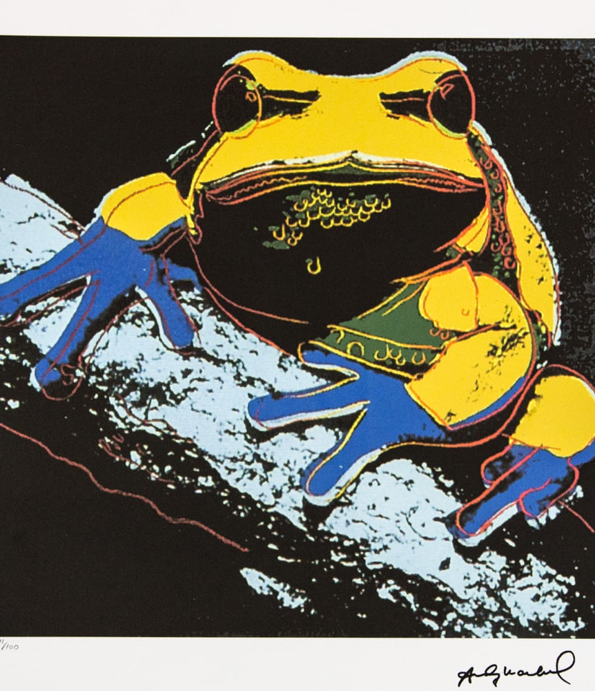 Andy Warhol 'Pine Barrens Tree Frog': Andy Warhol (after) 'Pine Barrens Tree Frog' offset lithograph in colors on Arches paper, sheet size 38,5 x 57 cm, plate signed bottom right, numbered with pencil, limited edition 11/100 (Leo