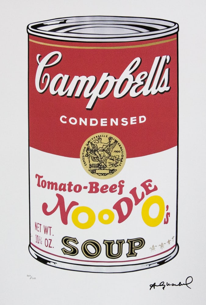 Andy Warhol 'Campbell's Soup II: Tomato-Beef Noodle O's': Andy Warhol (after) 'Campbell's Soup II: Tomato-Beef Noodle O's' offset lithograph in colors on Arches paper, sheet size 38,5 x 57 cm, plate signed bottom right, numbered with pencil, limited edition