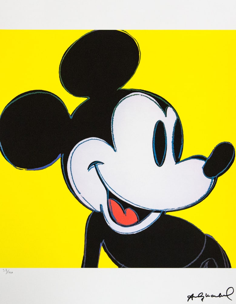 Andy Warhol 'Mickey Mouse': Andy Warhol (after) 'Mickey Mouse' offset lithograph in colors on Arches paper, sheet size 38,5 x 57 cm, plate signed bottom right, numbered with pencil, limited edition 38/100 (Leo Castelli, Art Gall