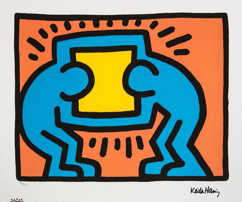 Keith Haring 'Pop Shop': Keith Haring (after) 'Pop Shop' offset lithography, limited edition of 150, sheet size 50 x 70 cm, plate signed bottom right, numbered with pencil bottom left 30/150, cotton paper, Keith Haring Founda