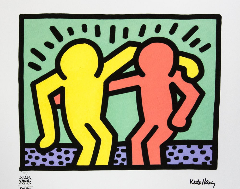 Keith Haring 'Best Buddies': Keith Haring (after) 'Best Buddies' offset lithography, limited edition of 150, sheet size 50 x 70 cm, plate signed bottom right, numbered with pencil bottom left 126/150, cotton paper, Keith Haring