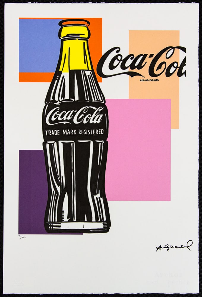 Andy Warhol 'Coca Cola': Andy Warhol (after) 'Coca Cola' offset lithograph in colors on Arches paper, sheet size 38,5 x 57 cm, plate signed bottom right, numbered with pencil, limited edition 31/100 (Leo Castelli, Art