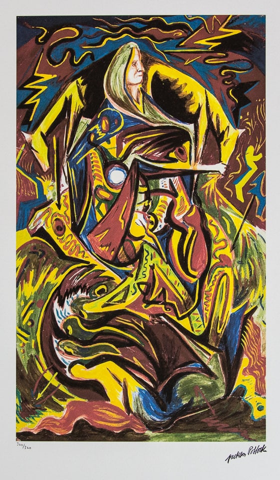 Jackson Pollock 'Composition with Woman': Jackson Pollock (after) 'Composition with Woman' lithography print, sheet size 50 x 70 cm, plate signed bottom right, numbered with pencil bottom left, limited edition 300/300, with embossing stamp