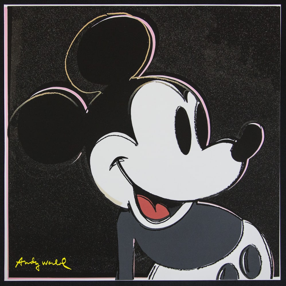 Andy Warhol 'Mickey Mouse': Andy Warhol (after) 'Mickey Mouse' offset lithography, size 60 x 60 cm, plate signed bottom left, numbered with pencil, limited edition 498/2400, heavy paper, stamped with CMOA on the back (Carnegie