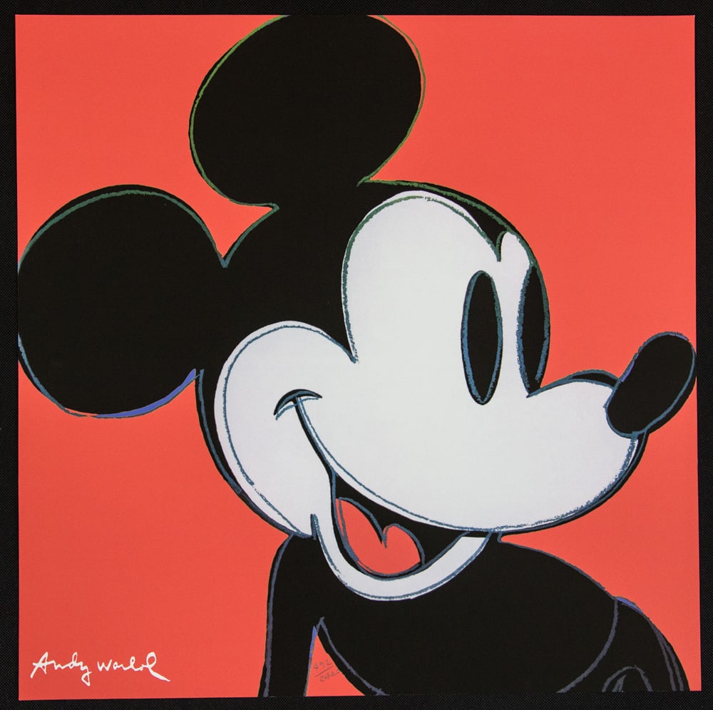 Andy Warhol 'Mickey Mouse': Andy Warhol (after) 'Mickey Mouse' offset lithography, size 60 x 60 cm, plate signed bottom left, numbered with pencil, limited edition 492/2400, heavy paper, stamped with CMOA on the back (Carnegie