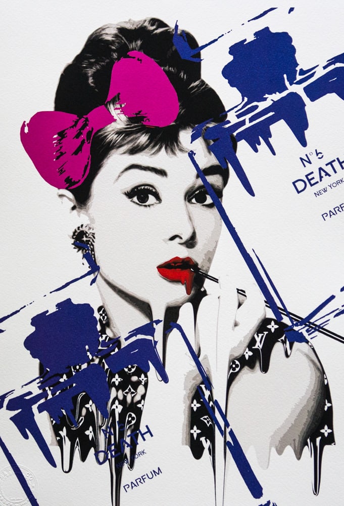 DEATH NYC SIGNED FINE ART PRINT W/COA: DEATH NYC Signed Fine Art Print with COA , DEATH NYC is a New York City-based street artist. Her pseudonym is an acronym for 'Don't Easily Abandon the Hope'. Print is blind stamped, comes with