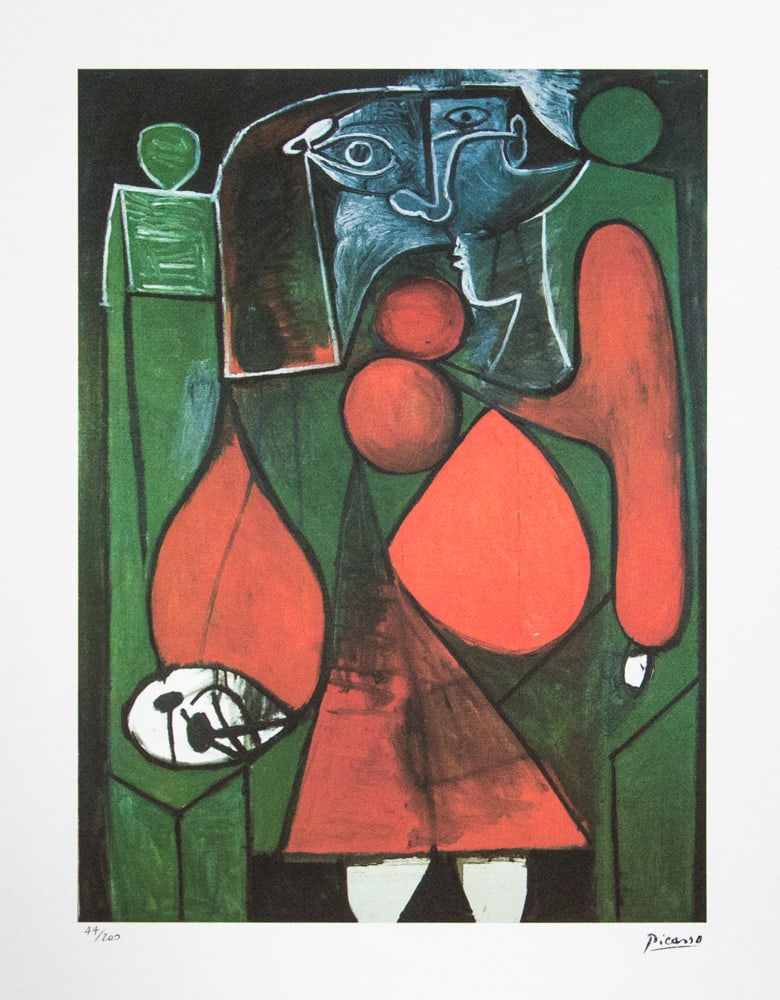 Pablo Picasso 'Seated Woman': Pablo Picasso (after) 'Seated Woman' lithograph print, limited edition of 200, sheet size 50 x 70 cm, plate signed bottom right, numbered with pencil bottom left 44/200, wove paper with Pablo Picasso