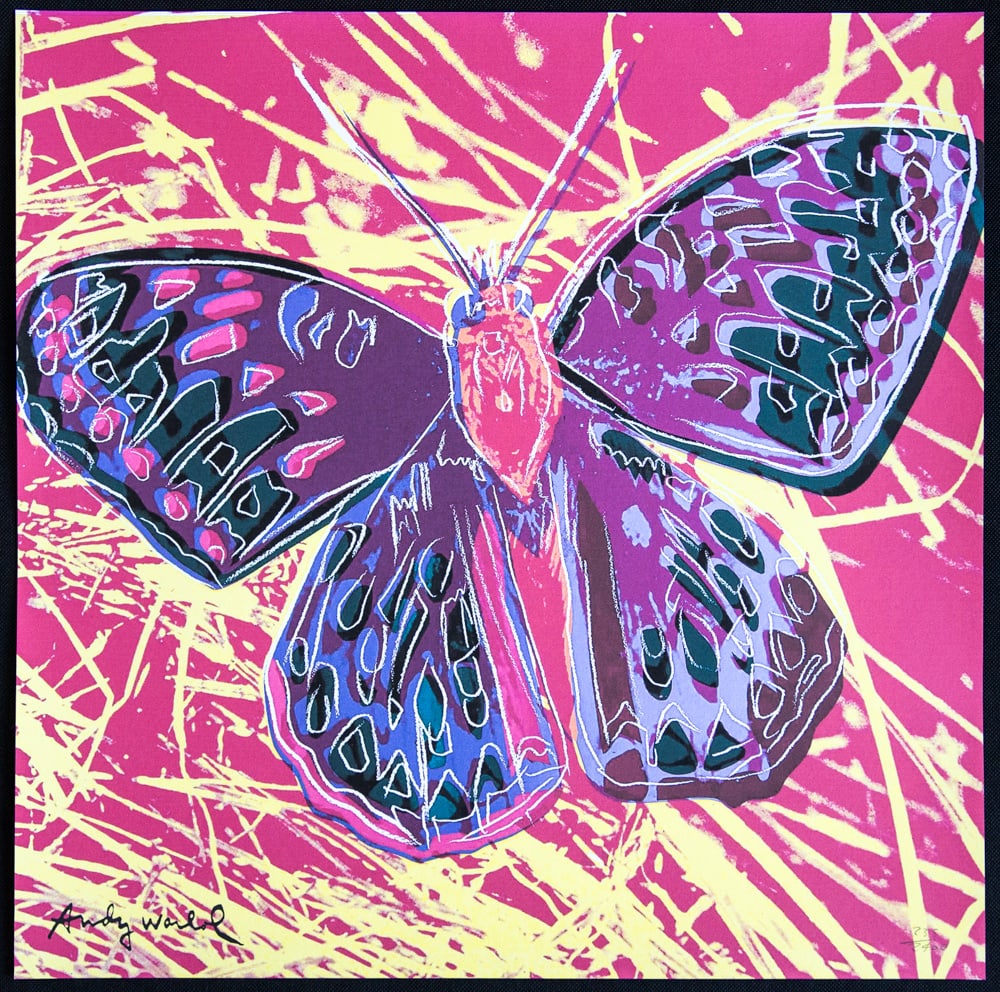 Andy Warhol 'Butterfly': Andy Warhol (after) 'Butterfly' offset lithography, size 60 x 60 cm, plate signed bottom left, numbered with pencil, limited edition 235/2400, heavy paper, stamped with CMOA on the back (Carnegie Muse