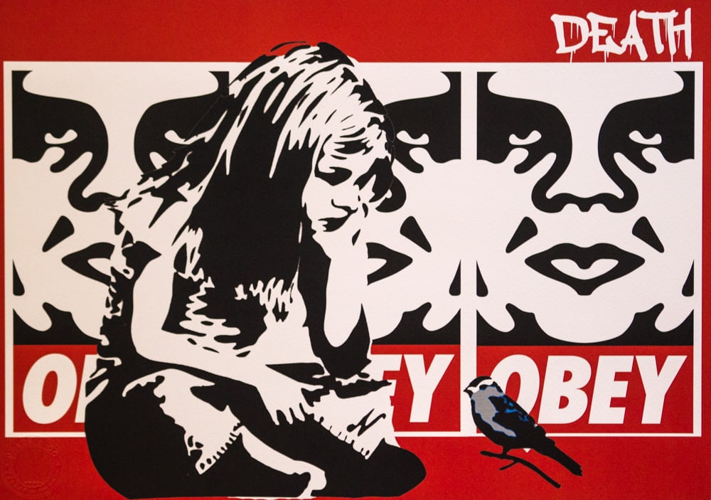 DEATH NYC SIGNED FINE ART PRINT W/COA: DEATH NYC Signed Fine Art Print with COA , DEATH NYC is a New York City-based street artist. Her pseudonym is an acronym for 'Don't Easily Abandon the Hope'. Print is blind stamped, comes with