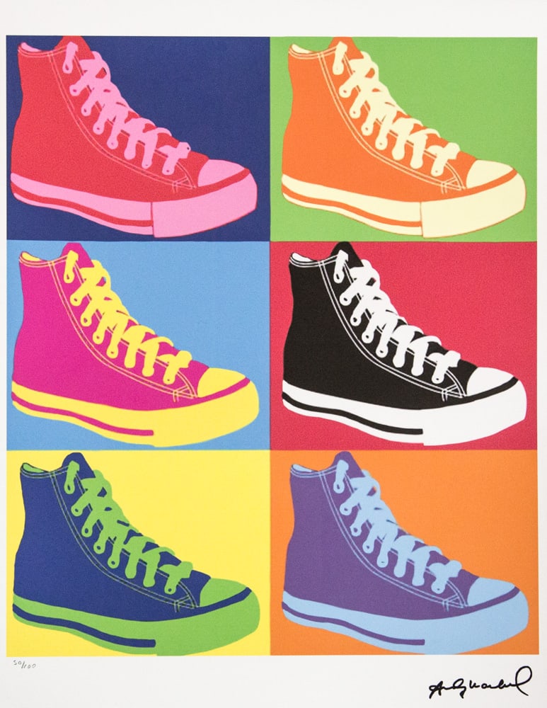 Andy Warhol 'Converse': Andy Warhol (after) 'Converse' offset lithograph in colors on Arches paper, sheet size 38,5 x 57 cm, plate signed bottom right, numbered with pencil, limited edition 50/100 (Leo Castelli, Art Gallery