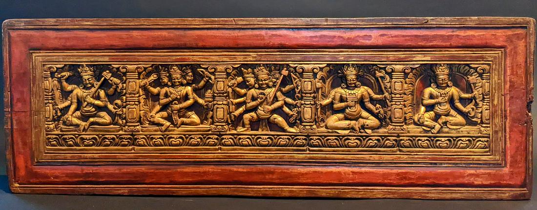 A Wood Bon Manuscript Book Cover, Tibet, ca 16th c (1 of 5)