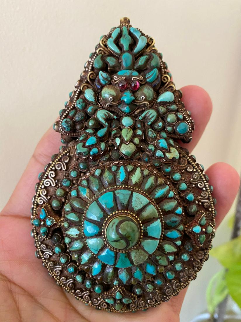 A Silver, Turquoise Mooneater, Tibet ca early 20th c (1 of 5)