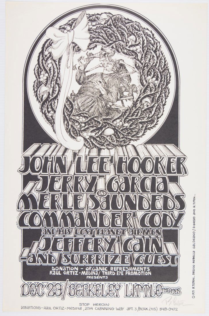 1971 Jerry Garcia Berkeley Concert Poster SIGNED Tuten (1 of 2)