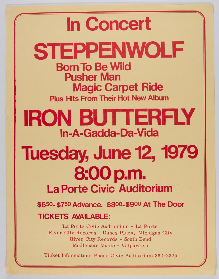 1979 Steppenwolf Iron Butterfly La Porte Civic Poster (1 of 2)