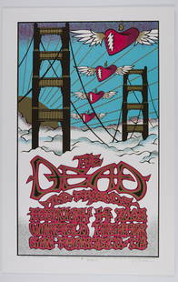 2003 The Dead The Warfield LE Poster SIGNED Houston: This poster is numbered 328/750 and signed by the artist Gary Houston! Original LIMITED EDITION poster produced by artist Gary Houston for “The Dead” (Phil, Micky, Bob, Bill, Jimmy Her