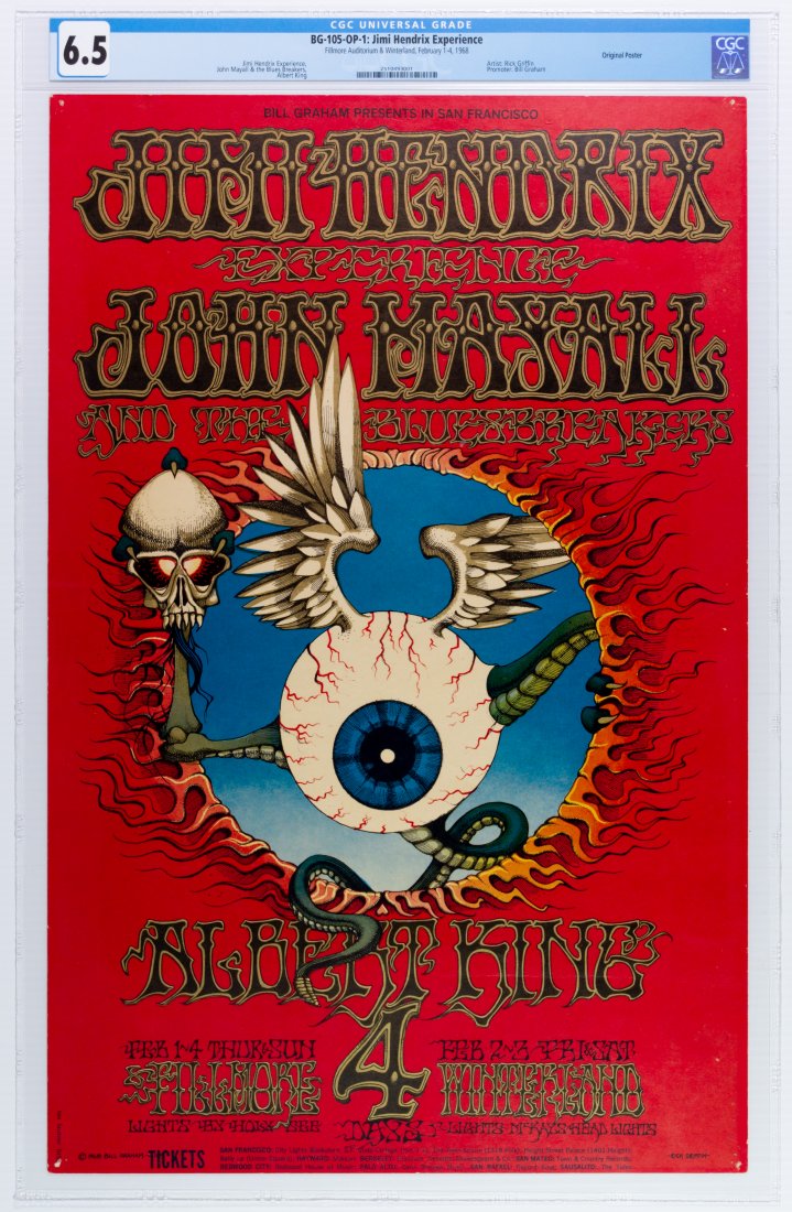 1968 BG-105 Jimi Hendrix First Printing Poster CGC 6.5 (1 of 2)